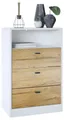 Produktbild: Vladon Kommode Pino V2 (Anrichte, mit 3 Schubladen & 1 offenem Fach), Weiß matt/Eiche Natur (56 x 86,5 x 36 cm)