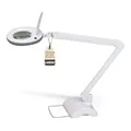 Produktbild: Lumeno LED Lupenleuchte 7218GR Lupenlampe mit 127 mm Echtglaslinse, Arbeitsplatzlampe, Kosmetiklampe, geeignet für Kosmetik, Bastler, Lesehilfe Vergrößerungslampe, 8 Dioptrien Grau mit Tischstativ