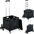 Produktbild: Einkaufstrolley Treppensteiger, Klappbar, Einkaufskorb Mit Rollen, Deckel, Teleskopgriff, Bis 35 Kg, Schwarz - Relaxdays
