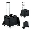 Produktbild: Relaxdays Einkaufstrolley Treppensteiger, klappbar, Einkaufskorb mit Rollen, Deckel, Teleskopgriff, bis 35 kg, schwarz