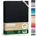 Produktbild: leevitex® Spannbettlaken Premium Spannbettlaken, 97% Mako-Jersey-Baumwolle und 3% Elasthan, Gummizug: rundum, blickdicht, Anti-Pilling, 97% Baumwolle, 3% Elasthan, 40 cm Steg schwarz 180 - 200 cm x 200 - 220 cm