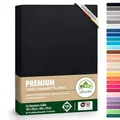 Produktbild: Premium Spannbettlaken, extra schwer und dick, 97% Mako-Jersey-Baumwolle und 3% Elasthan, auch Boxspringbett geeignet, 180 x 200-200 x 220 cm, Schwarz