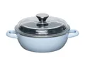 Produktbild: Riess, 0043-028, Schmorpfanne hoch mit Glasdeckel Ø 20cm, BACKEMAILLE BLAU, Emaille, Herstellung in Österreich, LBH: 27,5x21,1x13,2cm, 1,500kg, Emailliert