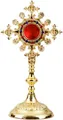 Produktbild: Monstranz Reliquiar H 25cm mit Steinen Golden Reliquienhalter Hausaltar Neu 2849