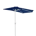 Produktbild: Nexos Sonnenschirm Blau halbrund Ø 2,70 x 1,40m Wandschirm Balkon-Schirm mit Kurbel Polyester 160 g/m² Sonnenschutz