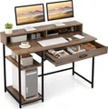 Produktbild: COSTWAY Schreibtisch Computertisch mit Schublade, Monitorständer & 2 offenen Regalen, PC-Tisch, Bürotisch 120x56x90,5cm, Rustikal Braun