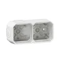 Produktbild: LEGRAND, Plexo New Feuchtraum Aufputzdose 2-fach, Aufputzgehäuse, 3 Membranen, 1 Kabelzugang, horizontal und vertikal installierbar, Farbe: Weiß, 069690L