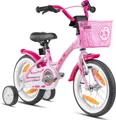 Produktbild: PROMETHEUS Mädchenfahrrad 14 Zoll in Rosa Lila & Weiß mit Stützräder | Aluminium Seitenzugbremse und Rücktrittbremse | inkl. Sicherheitspaket | ab 4 Jahre | 14“ Kinderfahrrad Classic Edition 2018