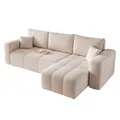 Produktbild: GREKPOL Sofa mit Schlaffunktion 145x248 - Creme Ecksofa mit Schlaffunktion und Bettkasten - Sofa 3 Sitzer - Schlafsofa - Couch - Schlafsofa mit Bettkasten