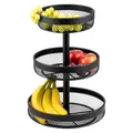 Produktbild: eluno 3-stöckige runde Obstetagere/Brotkorb, Etagere, Obstschale, Obstkorb aus Metall, viel Platz für die übersichtliche Lagerung von Obst, Gemüse, Brot und Snacks in Küche und Wohnzimmer (Schwarz)
