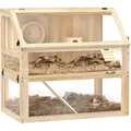 Produktbild: Pawhut Hamsterkäfig Aus Holz 3 Etagen Nagerkäfig Kleintierkäfig Mit Klappbarem Deckel Laufrad Und Zubehör, Holzkäfig Für Hamster Zwerghamster 80x50x76 Cm Naturholz