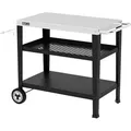 Produktbild: Servierwagen 3-Etagen mit Müllsackhalter Küchenwagen Edelstahl Beistelltisch Outdoor Plancha Grilltisch Rollwagen Trolley Silber Arbeitsplatte 85 x