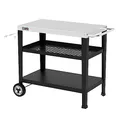 Produktbild: Royal Gourmet Servierwagen 3-Etagen mit Müllsackhalter Küchenwagen Edelstahl Beistelltisch Outdoor Plancha Grilltisch Rollwagen Trolley Silber Arbeitsplatte 85 x 50cm