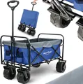 Produktbild: deluxe4home® Bollerwagen faltbar in Blau I Breite Reifen Geländetauglich I Mit 2 Netztaschen I Handwagen Transportwagen I Trolley bis 120kg