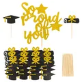 Produktbild: Abschluss Tortendeko Schwarz Gold - So proud of you Tortenstecker mit 24 Stk ...