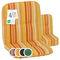 Produktbild: Beo Bali Gartenstuhl-Auflagen Niedriglehner 96x47 cm, 4er Set orange gelb weiß gestreift | Waschbare, UV-beständige Sitz-Kissen | Atmungsaktive Polster-Auflagen nach Öko-Tex Standard | Made in EU