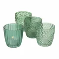 Produktbild: Deko Glas Teelicht Halter - 4er Set / petrol - Windlicht Tischdeko Retro Vintage