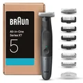 Produktbild: Braun Series XT5 Gesicht & Körper, Elektrischer Rasierer, Barttrimmer & Bodygroomer, 8 Zubehörteile, Körperrasierer mit Sensitiv Kammaufsatz, 45 Min Akku, Trimmen & Rasieren, Wasserdicht, XT5270, Grau