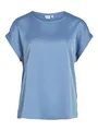 Produktbild: Vila Damen Satin Blusen T-Shirt Kurzarm Basic Rundhals Top Glänzend Tunika Blouse Oberteil VIELLETTE, Farben:Blau-4, Größe:34