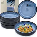 Produktbild: SÄNGER Aruba| Steingut Pastaschalen 6 tlg, Nudel Schalen Set 6 Personen, Schüssel Set spülmaschinenfest mikrowellenfest kratzfest, große Schüssel blau mit schwarzem Rand 750 ml | VALUE COLLECTION