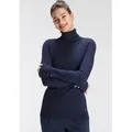 Produktbild: Rollkragenpullover TAMARIS, Damen, Gr. 44, blau (solid navy), Obermaterial: 70% Viskose, 30% Polyamid, unifarben, figurbetont hüftlang, Rippbündchen mit Druckknöpfen, Pullover Rollkragenpullover, in enger Form mit Knopfdetails