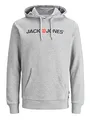 Produktbild: Herren Jack & Jones Corp Logo Sweat Hood Kapuzen Sweatshirt Basic Jumper Reg Fit, Farben:Grau, Größe Pullover:L