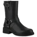 Produktbild: VAN HILL Damen Biker Boots Stiefeletten Nieten Stiefel Schnallen Schuhe 840869, Farbe: Dunkelgrau, Größe: 39 - Grau - 39
