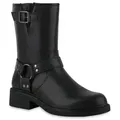Produktbild: VAN HILL 840869 Bikerboots Damen Biker Boots Stiefeletten Nieten Stiefel Schnallen grau 39 EU