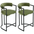 Produktbild: Barhocker 2er Set Samt Küchenhocker Barstühle mit schwarzen Metallbeinen Moderne Bistrohocker Frühstückshocker für Küche, Grün