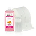Produktbild: NAILS FACTORY | N&BF Nagel Cleaner Set mit Duft 500ml + Dispenser Pumpflasche Weiss 150ml + 1000 Zelletten Cellulose Pads (2 Rollen à 500 Stück) - 70% Isopropanol-Alkohol – für Gelnägel – (Orange)
