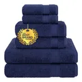 Produktbild: Cotton Paradise 6-teiliges Handtuch-Set, 100% türkische Baumwolle, weiche, saugfähige Handtücher für Badezimmer, 2 Badetücher, 2 Handtücher, 2 Waschlappen, Marineblau