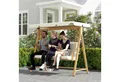 Produktbild: Outsunny Hollywoodschaukel mit verstellbarem Sonnendach, Sitzauflage, Holzoptik, 2-Sitzer, Schaukelfinktion, 3-Sitzer Gartenschaukel, 1 tlg., UV 30+ Schaukelbank, belastbar bis 330kg, für Garten, Terrasse, 198 x 120 x 170cm Beige