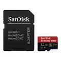 Produktbild: SanDisk Extreme PRO microSDHC UHS-I Speicherkarte 32 GB + Adapter & RescuePRO Deluxe (Für Smartphones, Actionkameras oder Drohnen, A1, Class 10, V30, U3, 100 MB/s Übertragung)