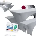 Produktbild: Beautissu Edles Stretchhussen Set 3tlg. Victoria - Elastische Hussen für Bierzeltgarnitur 220x50 cm – Festliche Husse Biertisch + 2 Bierbank in Grau
