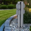 Produktbild: Außen Steckdosensäule 4x Steckdosen mit Klappdeckel Edelstahl 4-fach Verteilersteckdose, IP44 Schutzklasse 1, Durchmesser x Höhe 7,5 x 35 cm, Garten Außenbereich