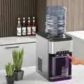 Produktbild: COSTWAY 3-in-1-Wasserspender mit Eiswürfelmaschine, 3 Temperatureinstellungen, heißes, kaltes und kühles Wasser, für 3-5-Gallonen-Flaschen, Arb... - Silber/Schwarz