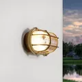 Produktbild: Außenlampe Wand Maritim aus Messing Glasschirm Geriffelt Rustikal Rostfrei IP64 Wandleuchte Haus Balkon - Gold