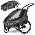 Produktbild: Qeridoo QUPA 2 Grey | Fahrradanhänger 2 Kinder | Kinder Fahrradanhänger mit Blattfederung & Handparkbremse | Jogger Kinderwagen | Kinderfahrradanhänger klappbar | Fahrrad Anhänger