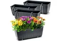 Produktbild: BigDean Blumenkasten 4x Bewässerungssystem + Halterung Rattan-Optik Anthrazit 39x15,5x14cm (Set, 4 St., Balkonkästen), Bruchfest, Bewässerungssystem, Wasserspeicher, Halterung