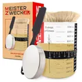 Produktbild: MEISTERZWECK4U Starter Set für Sauerteig, 1100ml Gärglas mit Stoffabdeckung & Zubehör - mit Thermometer, Fütterungsband, Schaber & Aluminiumdeckel, Glas Behälter zum Brot backen