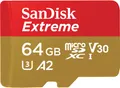 Produktbild: SanDisk micro SDXC karta 64GB Extreme Action Cams and Drones (170 MB/s Class 10, UHS-I U3 V30) + adaptér (SDSQXAH-064G-GN6AA)
