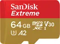 Produktbild: SanDisk Extreme microSDXC UHS-I Speicherkarte 64 GB für Actioncams und Drohnen + Adapter + RescuePRO Deluxe (bis zu 170 MB/s, A2, Class 10, U3, V30)
