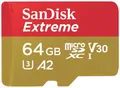 Produktbild: SanDisk Extreme microSD-Karte 64 GB Class 10, UHS-I, v30 Video Speed Class stoßsicher, Wasserdicht