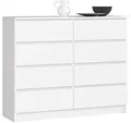 Produktbild: AKORD Kommode K-120 mit 8 (2 x 4) Schubladen | für das Wohnzimmer Schlafzimmer Schrank Büro Arbeitszimmer | Modernes Funktionales Design | B120 x H99 x T40 cm, Gewicht 65 kg | Weiß