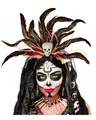 Produktbild: Voodoo Haarreifen mit Totenschädel & Federn als Kostümzubehör