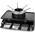 Produktbild: Emerio Partyspaß für bis zu 8 Personen mit dieser 3-in-1-Kombination aus Raclette Grill und Käse-Fondue für ein vielfältiges Grillvergnügen inkl. 8 Pfännchen 8 Spachtel 6 Fondue-Gabeln -> BPA frei