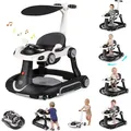 Produktbild: COSTWAY 7 in 1 Lauflernhilfe, Lauflerwagen mit Verdeck, Baby Walker mit Spielboard, Musik, Licht & Rädern, Gehfrei Baby ab 6 Monaten, Schwarz - Schwarz/Weiß