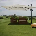 Produktbild: Gastronomie-Ampelschirm HWC-A96, Sonnenschirm, 3x4m (Ø5m) Polyester/Alu 26kg creme-grau ohne Ständer, drehbar