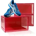 Produktbild: Lex21 - 3er Set Rote Schuhbox Stapelbar Aufbewahrungsbox Kunststoffbox Schuhkasten Schuhkarton Schuhorganizer bis Gr.47