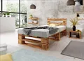 Produktbild: Lermowood Palettenbett M2 aus Holz 120 x 200 cm Geflammt mit Kopfteil Holzbett 30cm Stabiles Seniorenbett Kinderbett Jugendbett Gästebett erhöhtes Einzelbett Bettgestell Futon Komforthöhe Naturholz
